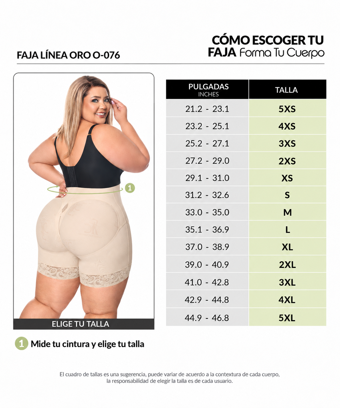 Guía de tallas de este producto