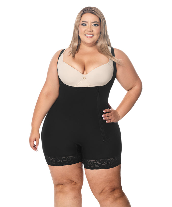 Faja moldeadora control abdomen - media pierna con tiras y cremallera lateral (Ref. O-016 / O-010))