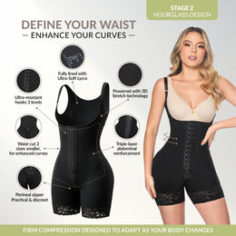 Faja moldeadora reloj de arena control abdomen - media pierna con tiras, cremalleras y broche central ( Ref. O-011 / O-211  )