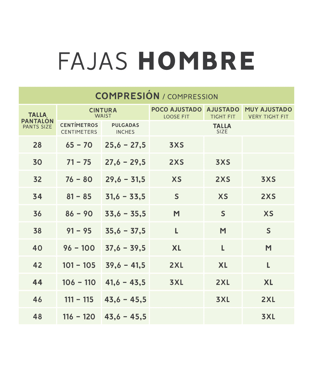 tabla de tallas fajas hombres